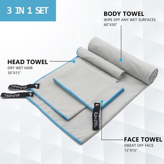 Foto 2 | Foto 2 | Toalla De Camping Eunzel De Microfibra De Secado Rápido 3 Tamaños 1 Paquete Gris - Venta Internacional.