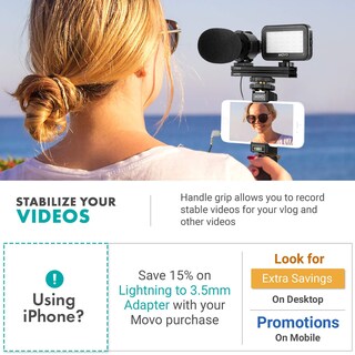 Foto 2 | Foto 2 | Kit De Vlogs Movo V7 Con Empuñadura Micrófono Estéreo Luz Y Mando A Distancia Para Iphone - Venta Internacional.