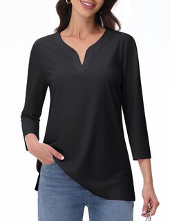 Foto 1 | Foto 1 | Tops Yucolen Con Cuello En V Para Mujer Manga 3/4 Túnica Negra 3xl - Venta Internacional.