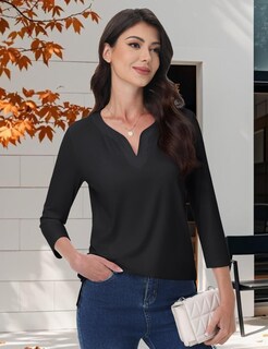Foto 2 | Foto 2 | Tops Yucolen Con Cuello En V Para Mujer Manga 3/4 Túnica Negra 3xl - Venta Internacional.