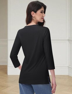 Foto 5 | Foto 5 | Tops Yucolen Con Cuello En V Para Mujer Manga 3/4 Túnica Negra 3xl - Venta Internacional.