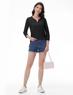 Foto 7 | Foto 7 | Tops Yucolen Con Cuello En V Para Mujer Manga 3/4 Túnica Negra 3xl - Venta Internacional.