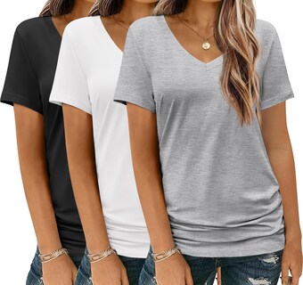 Foto 1 | Foto 1 | Camisetas Hotouch De Verano De Manga Corta Para Mujer  Paquete De 3  Cuello En V - Venta Internacional.