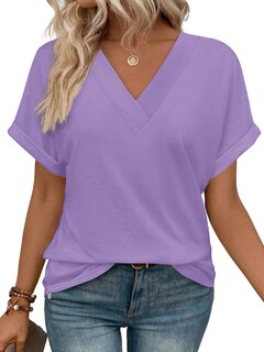 Foto 1 | Foto 1 | Camisetas Wiholl Verano 2025 Manga Corta Cuello En V Color Morado Claro - Venta Internacional.