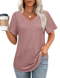 Foto 1 | Foto 1 | Tops Ofeefan De Verano Holgados Cuello En V Dobladillo Curvo Rosa Oscuro Xl - Venta Internacional.