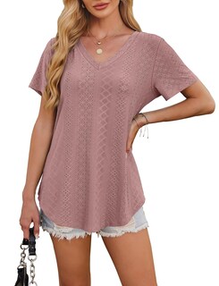 Foto 4 | Foto 4 | Tops Ofeefan De Verano Holgados Cuello En V Dobladillo Curvo Rosa Oscuro Xl - Venta Internacional.