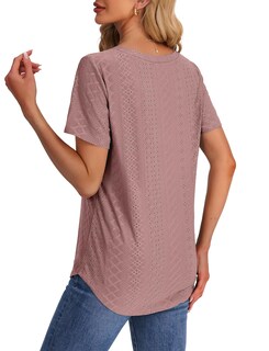 Foto 5 | Foto 5 | Tops Ofeefan De Verano Holgados Cuello En V Dobladillo Curvo Rosa Oscuro Xl - Venta Internacional.