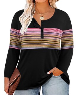 Foto 1 | Foto 1 | Tops Carcos De Manga Larga Con Botones Henley De Talla Grande Para Mujer - Venta Internacional.