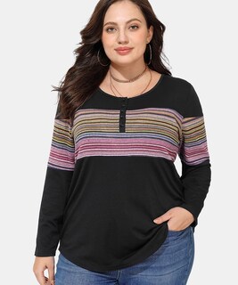 Foto 2 | Foto 2 | Tops Carcos De Manga Larga Con Botones Henley De Talla Grande Para Mujer - Venta Internacional.