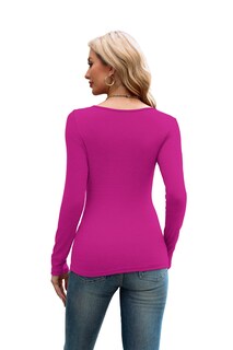 Foto 4 | Foto 4 | Camisa Xieerduo Para Mujer Manga Larga Tejido Acanalado Morado Y Rojo - Venta Internacional.