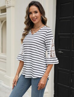 Foto 5 | Foto 5 | Blusa Tipo Túnica Rapbin Para Mujer Manga 3/4 Cuello En V Elegante De Algodón Negro - Venta Internacional.