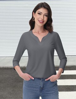 Foto 3 | Foto 3 | Tops Yucolen Para Mujer  Manga 3/4  Cuello En V  Color Gris Oscuro  Talla L - Venta Internacional.