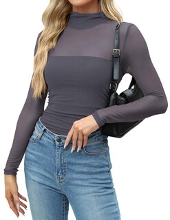 Foto 2 | Foto 2 | Top Zeagoo De Malla Transparente De Manga Larga Con Cuello De Tortuga Para Mujer - Venta Internacional.