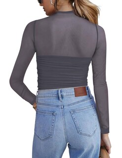 Foto 3 | Foto 3 | Top Zeagoo De Malla Transparente De Manga Larga Con Cuello De Tortuga Para Mujer - Venta Internacional.