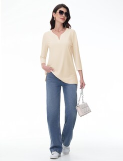Foto 6 | Foto 6 | Camiseta Tipo Túnica Yucolen Para Mujer Manga 3/4 Cuello En V Color Albaricoque Claro 3xl - Venta Internacional.