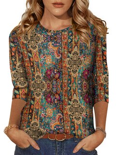 Foto 1 | Foto 1 | Camiseta Zeagoo Talla Grande Para Mujer Manga 3/4 Corte Holgado - Venta Internacional.