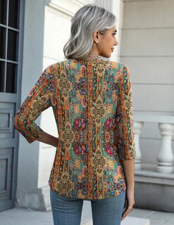 Foto 3 | Foto 3 | Camiseta Zeagoo Talla Grande Para Mujer Manga 3/4 Corte Holgado - Venta Internacional.