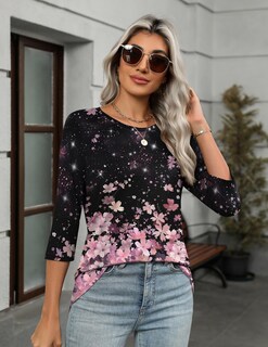 Foto 4 | Foto 4 | Camiseta Zeagoo Para Mujer Manga 3/4 Cuello Redondo Corte Holgado Xxxl - Venta Internacional.