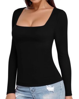 Foto 2 | Foto 2 | Camiseta Mangopop De Manga Larga Con Cuello Cuadrado Y Forro Polar Para Mujer - Venta Internacional.