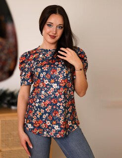 Foto 4 | Foto 4 | Blusa Zeagoo Con Estampado Floral Y Cuello Redondo Y Manga Abullonada Para Mujer - Venta Internacional.
