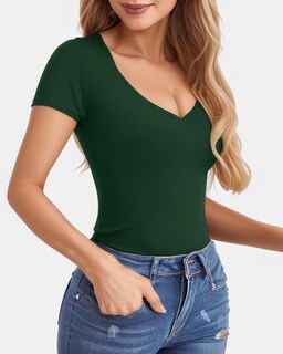 Foto 2 | Foto 2 | Tops Clozoz De Manga Corta Y Manga Larga Con Cuello En V Para Mujer - Venta Internacional.