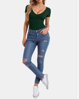 Foto 4 | Foto 4 | Tops Clozoz De Manga Corta Y Manga Larga Con Cuello En V Para Mujer - Venta Internacional.