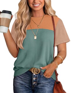 Foto 1 | Foto 1 | Blusas Tipo Túnica Wiholl Summer Para Mujer Manga Corta Verde Y Naranja - Venta Internacional.