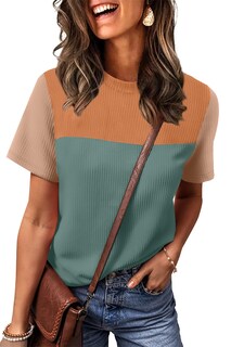 Foto 2 | Foto 2 | Blusas Tipo Túnica Wiholl Summer Para Mujer Manga Corta Verde Y Naranja - Venta Internacional.