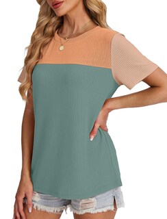 Foto 3 | Foto 3 | Blusas Tipo Túnica Wiholl Summer Para Mujer Manga Corta Verde Y Naranja - Venta Internacional.