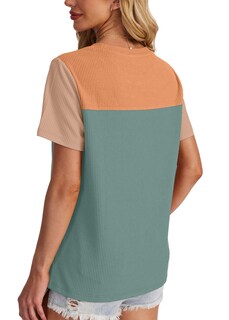 Foto 4 | Foto 4 | Blusas Tipo Túnica Wiholl Summer Para Mujer Manga Corta Verde Y Naranja - Venta Internacional.