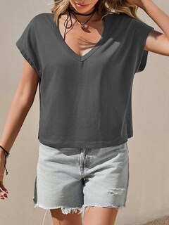 Foto 3 | Foto 3 | Camiseta Tankaneo Para Mujer Cuello En V Profundo Corte Holgado Gris Oscuro - Venta Internacional.