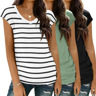 Foto 1 | Foto 1 | Tops Zeagoo Paquete De 3 Camisetas Con Manga Corta Y Cuello En V - Venta Internacional.