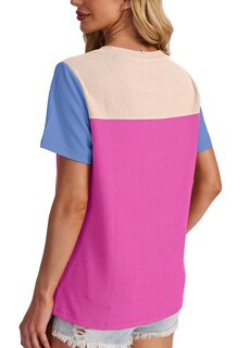 Foto 2 | Foto 2 | Camisa Wiholl De Manga Corta Acanalada Con Bloques De Colores Para Mujer Rosa Y Azul - Venta Internacional.
