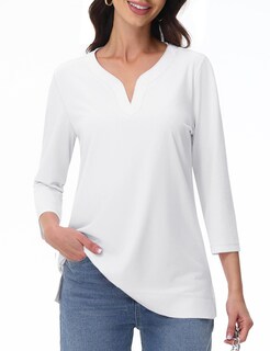 Foto 1 | Foto 1 | Camiseta Tipo Túnica Yucolen Para Mujer Manga 3/4 Cuello En V Algodón Blanco Talla 3xl - Venta Internacional.