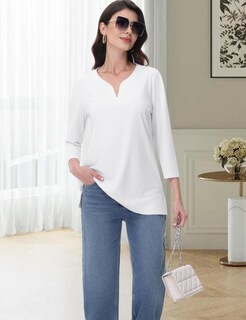 Foto 6 | Foto 6 | Camiseta Tipo Túnica Yucolen Para Mujer Manga 3/4 Cuello En V Algodón Blanco Talla 3xl - Venta Internacional.