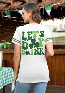 Foto 6 | Foto 6 | Camiseta Alireverie Para Mujer Con Cuello En V Y Estampado De Trébol Para El Día De San Patricio - Venta Internacional.
