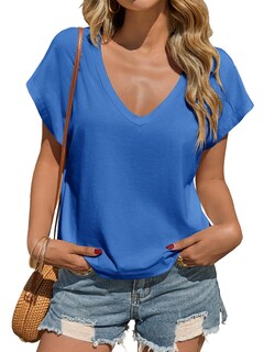 Foto 1 | Foto 1 | Camiseta Tankaneo Para Mujer Cuello En V Profundo Corte Holgado Azul - Venta Internacional.