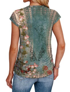 Foto 5 | Foto 5 | Top De Verano Sampeel Para Mujer Camiseta Fruncida Con Estampado Floral Talla L - Venta Internacional.