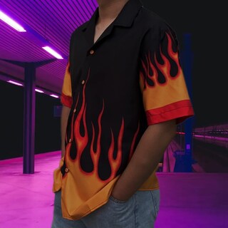 Foto 3 | Foto 3 | Camisa Yemocile Flame Button De Manga Corta Unisex - Venta Internacional.