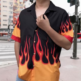 Foto 4 | Foto 4 | Camisa Yemocile Flame Button De Manga Corta Unisex - Venta Internacional.