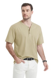 Foto 3 | Foto 3 | Camisa Henley Magnivit Para Hombre Manga Corta Algodón Color Caqui Talla S - Venta Internacional.