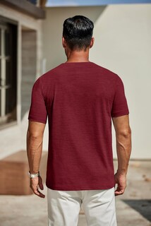 Foto 3 | Foto 3 | Camiseta Coofandy Para Hombre De Manga Corta Con Cuello En V Color Rojo Vino - Venta Internacional.