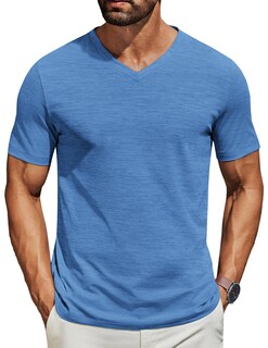 Foto 1 | Foto 1 | Camiseta Coofandy Para Hombre Manga Corta Cuello En V Casual Azul - Venta Internacional.