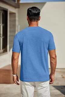 Foto 3 | Foto 3 | Camiseta Coofandy Para Hombre Manga Corta Cuello En V Casual Azul - Venta Internacional.