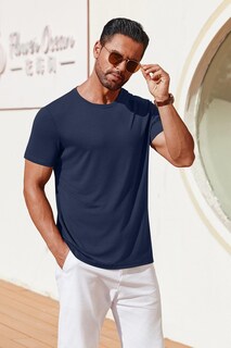 Foto 2 | Foto 2 | Camiseta Coofandy Premium Para Hombre Manga Corta Cuello Redondo Azul Marino - Venta Internacional.