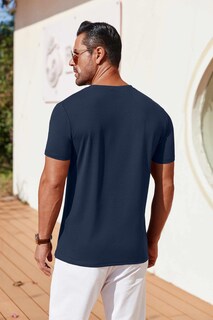 Foto 4 | Foto 4 | Camiseta Coofandy Premium Para Hombre Manga Corta Cuello Redondo Azul Marino - Venta Internacional.