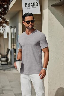 Foto 7 | Foto 7 | Camiseta Coofandy Para Hombre De Manga Corta Con Cuello En V Color Gris Claro - Venta Internacional.