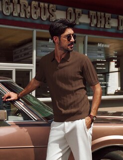 Foto 2 | Foto 2 | Polo Pj Paul Jones  Manga Corta  Cuello En V  Punto Café Para Hombre - Venta Internacional.