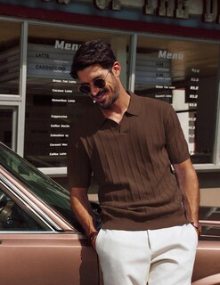 Foto 3 | Foto 3 | Polo Pj Paul Jones  Manga Corta  Cuello En V  Punto Café Para Hombre - Venta Internacional.