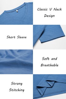 Foto 5 | Foto 5 | Camiseta Coofandy Para Hombre Manga Corta Cuello En V Casual Azul - Venta Internacional.